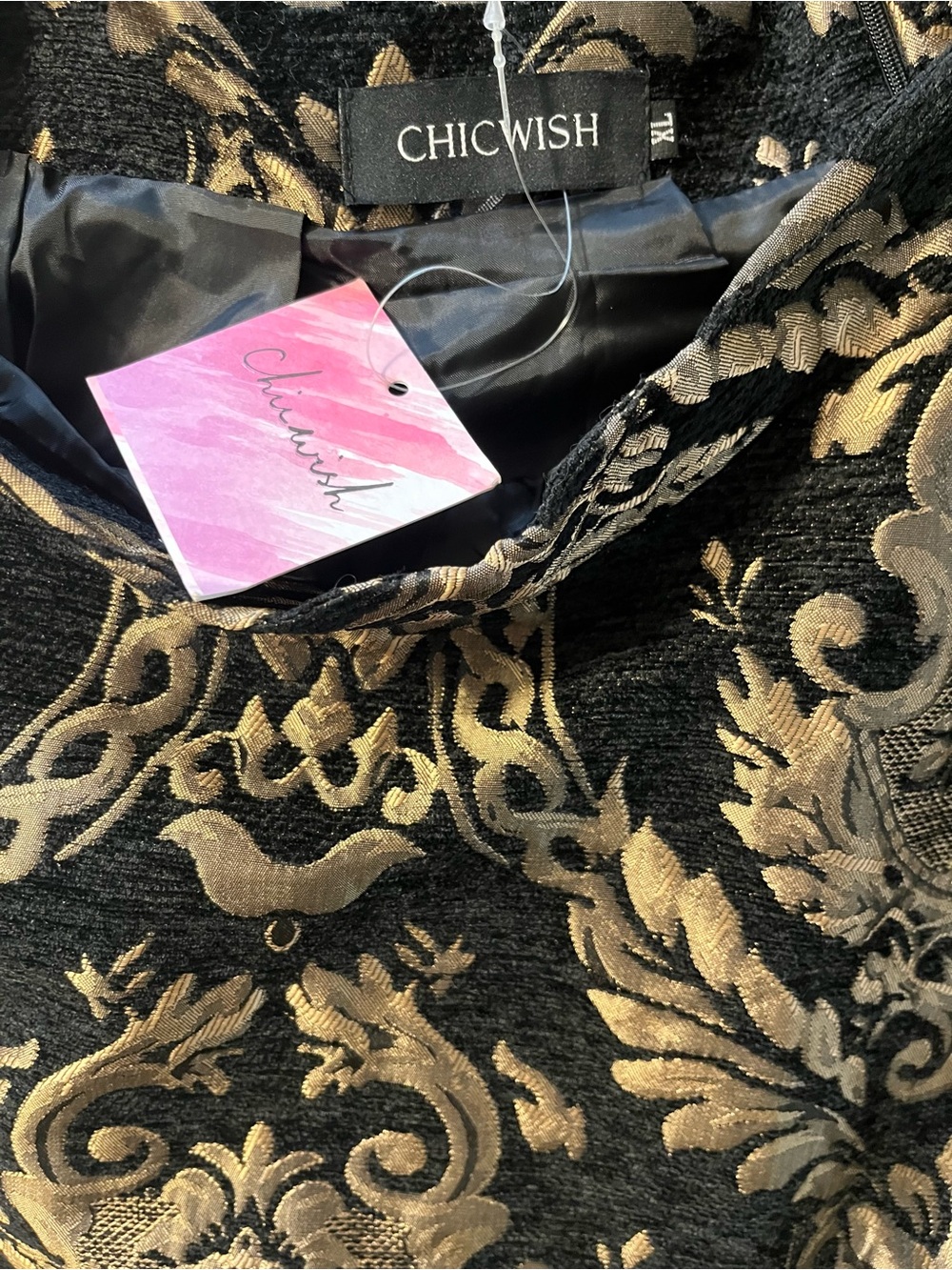 Chicwish Black and Gold Brocade A-Line Skirt - Picture 4 of 5